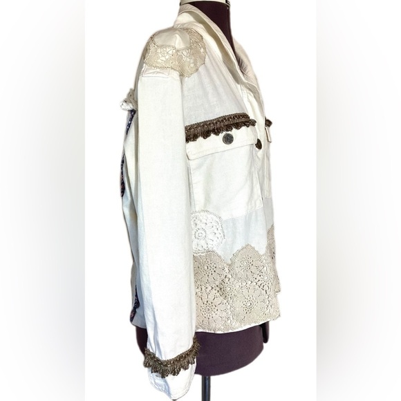 Upcycled Linen Cotton Womens Jacket Size M Boho OOAK Shabby Chic Patches Quilted - Picture 4 of 16